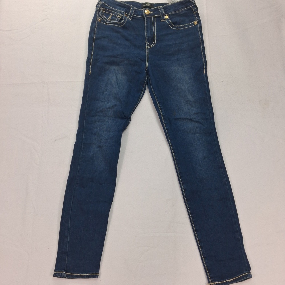 True Religion Jeans Womens 29 Halle High Rise Super Skinny Blue Contrast Stitch